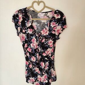 Floral Black and Pink Women's Top